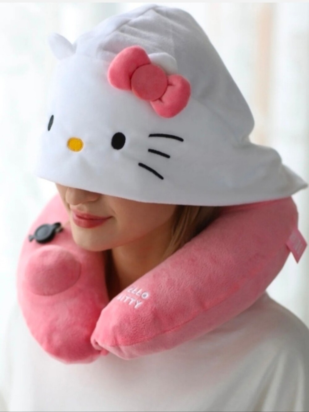 Hello Kitty Pink and White Hooded Neck Pillow Memory Foam